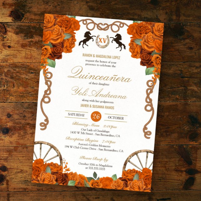 Orange Ro Western Quinceañera Inbjudningar (Skapare uppladdad)
