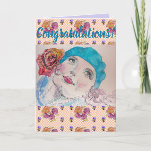 Orange Ro Woman Blommigt Conrgatations art Card Kort