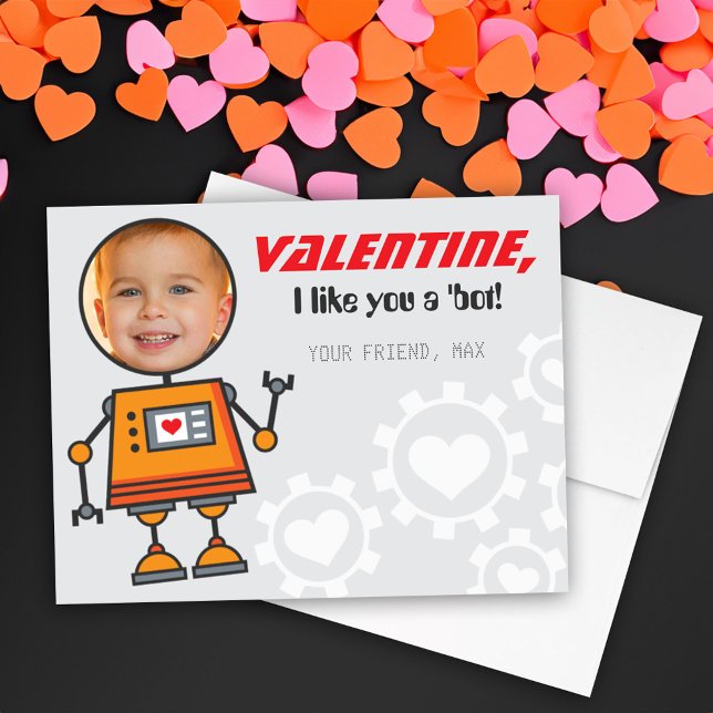 Orange Robot Alla Hjärtans Dag Barn Foto Klassrum Julkort (Skapare uppladdad)