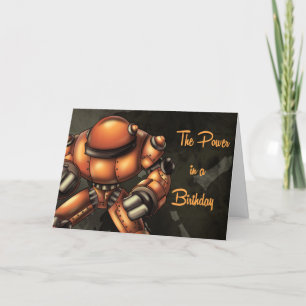 Orange Robot Birthday Kort