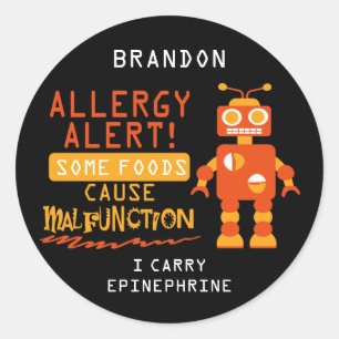 Orange Robot Food Allergy Alert Stickers Runt Klistermärke