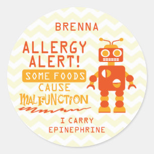 Orange Robot Food Allergy Alert Stickers Runt Klistermärke
