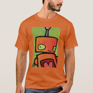 Orange robot som tittar dig t-shirt