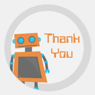 Orange Robot Tack Stickers Runt Klistermärke