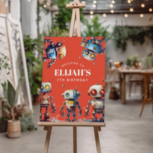 Orange Robot Tech Gear Builder Födelsedagsfest Sig Poster