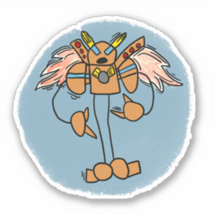 Orange Robot Tecknad Bok Stil Sticker Klistermärken