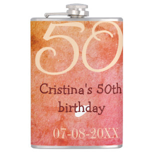 Orange röd 50-årsdag Lägg till namn datum p Fickplunta