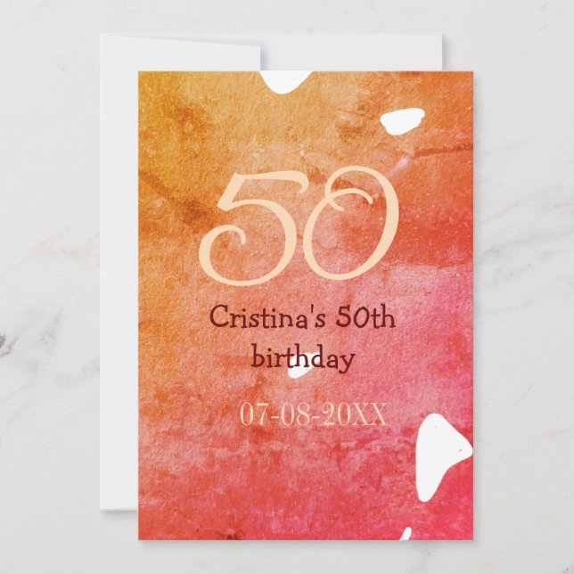 Orange röd 50-årsdag Lägg till namn datum p Inbjudningar (Framsida)