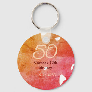 Orange röd 50-årsdag Lägg till namn datum p Nyckelring