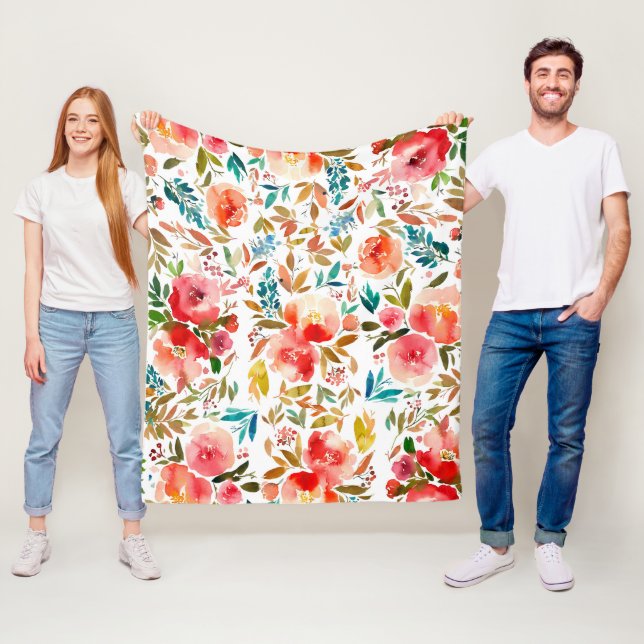 Orange röd färglös sommartid i ro blommigt fleecefilt (På plats)