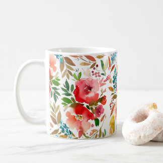 Orange röd färglös sommartid i ro blommigt kaffemugg