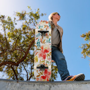 Orange röd färglös sommartid i ro blommigt mini skateboard bräda 18,5 cm