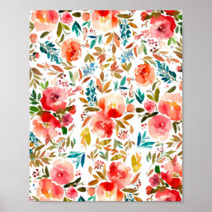 Orange röd färglös sommartid i ro blommigt poster