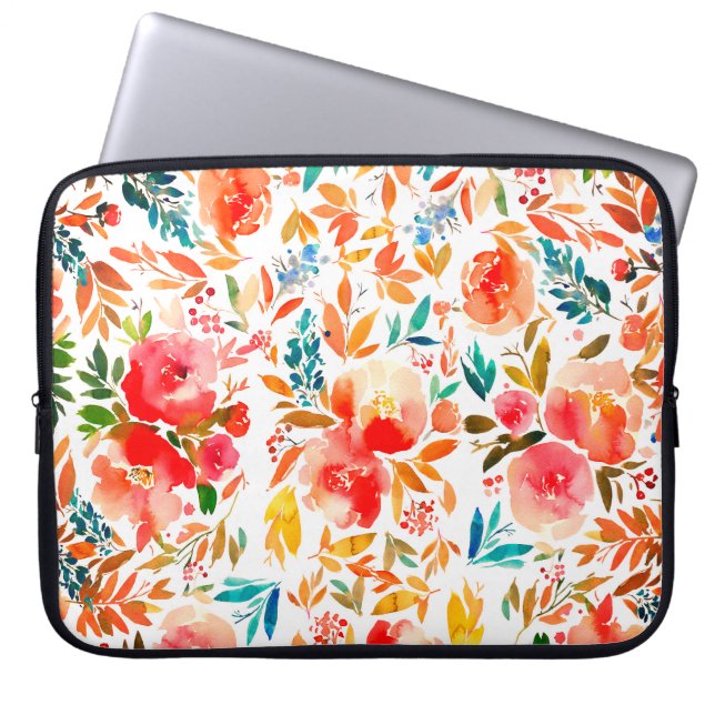 Orange röd färgrik ros blommande sommar  laptop fodral (Framsidan)