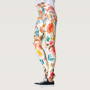 Orange röd färgrik ros blommande sommar leggings