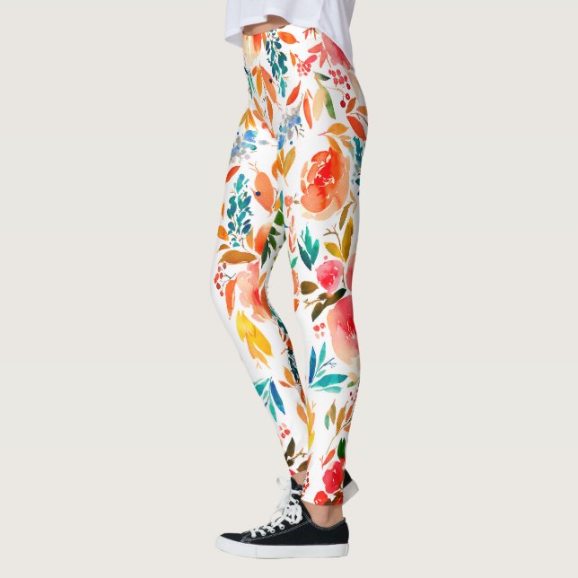 Orange röd färgrik ros blommande sommar  leggings (Vänster)
