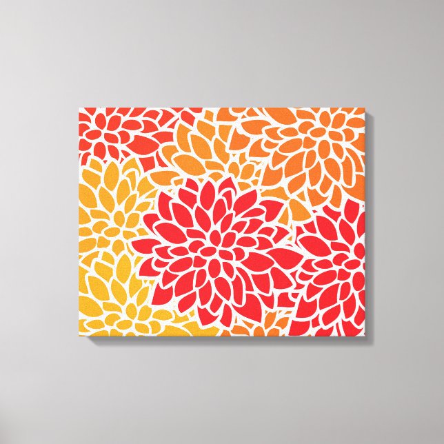 Orange Röd färgstark Vintage 60s Flower Canvastryck (Framsida)