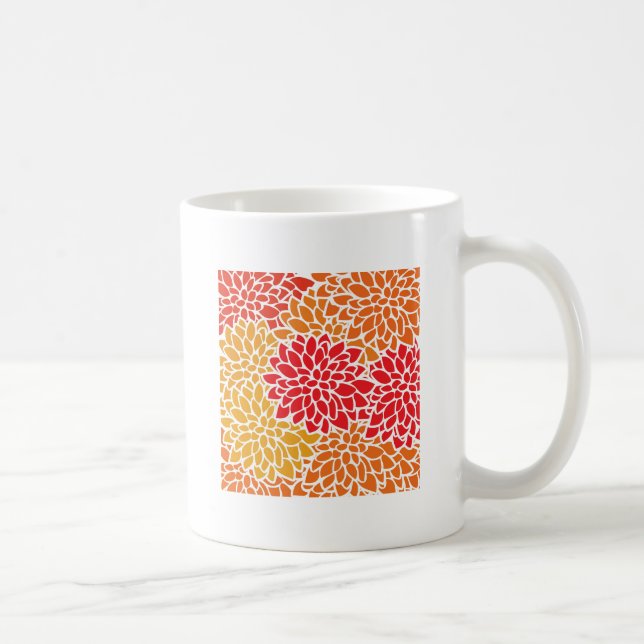 Orange Röd färgstark Vintage 60s Flower Kaffemugg (Höger)