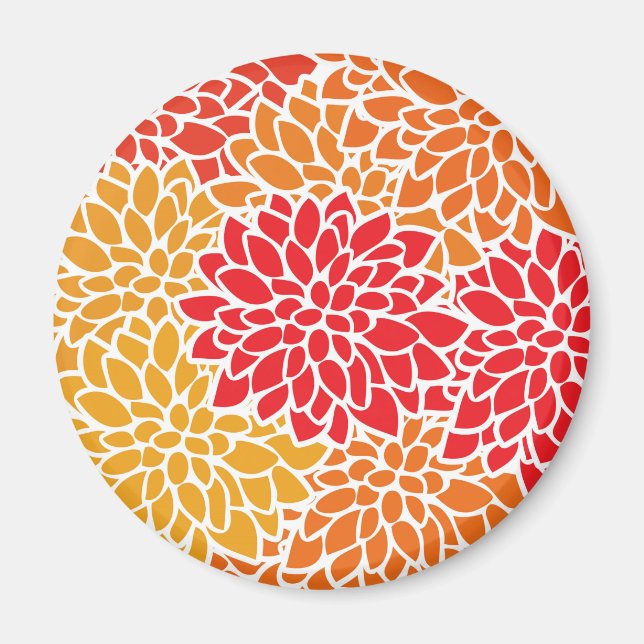 Orange Röd färgstark Vintage 60s Flower Magnet (Framsidan)