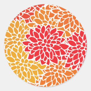 Orange Röd färgstark Vintage 60s Flower Runt Klistermärke