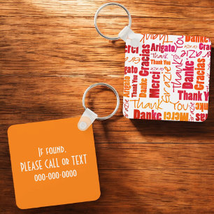 Orange Röd flerspråkig "Tack"-typografi Nyckel Nyckelring