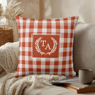 Orange-Röd Gingham Monogram Kullar Kudde