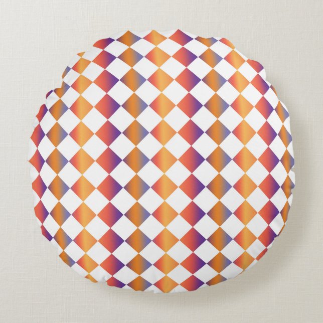 Orange Röd Gradient Diamant Rutigt Mönster Rund Kudde (Framsidan)