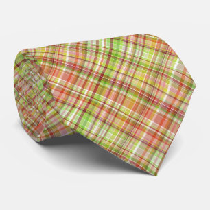 Orange Röd Gul Lime Grön Rutig Plaid Mönster Slips