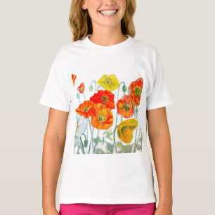 Orange Röd Gul Vallmo Vattenfärg Kudd White T Shirt