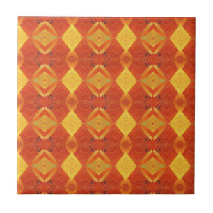 Orange röd guld-geometrisk mosaikdesign kattunge v kakelplatta