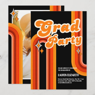 Orange &Röd Regnbåge Typografi Sommar Sol Grad Inbjudningar