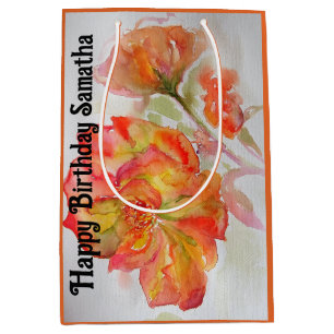 Orange Röd Ros Blomma Vattenfärg Kvinnas Födelseda
