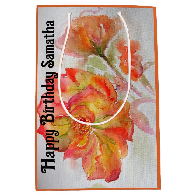 Orange Röd Ros Blomma Vattenfärg Kvinnas Födelseda (Framsidan)
