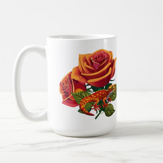Orange Röd Ros Med Kameleont  Kaffemugg (Vänster)