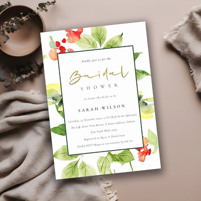 ORANGE RÖD ROS VATTENFÄRGBLOMMIGT MÖHIPPA INBJUDNINGAR (Skapare uppladdad)