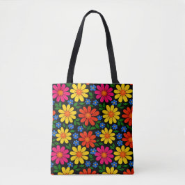 Orange, röd, rosa, gul blomsterdesign tygkasse