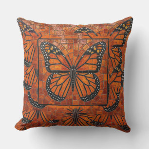 Orange Röd Svart Monark Fjäril Mosaik Kudde