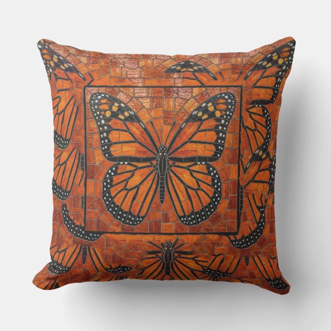 Orange Röd Svart Monark Fjäril Mosaik Kudde (Framsida)