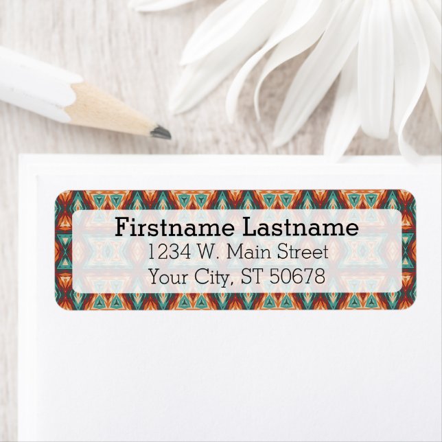 Orange Röd turkos Rustic Cabin Mosaic Mönster Returadress Etikett (Insitu)