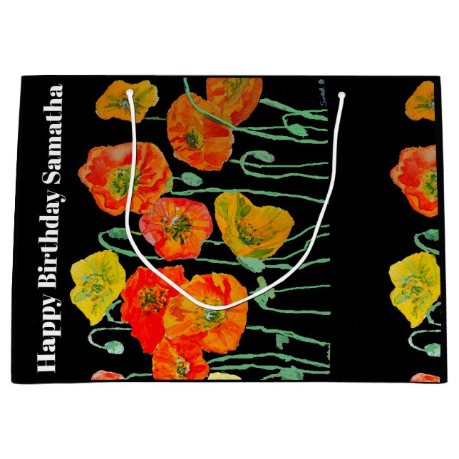 Orange Röd Vallmo Blomma Akvarell Kvinnas Födelsed (Framsidan)