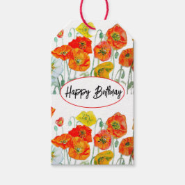 Orange Röd Vallmo Blommönster Akvarell Bröllop Presentetikett