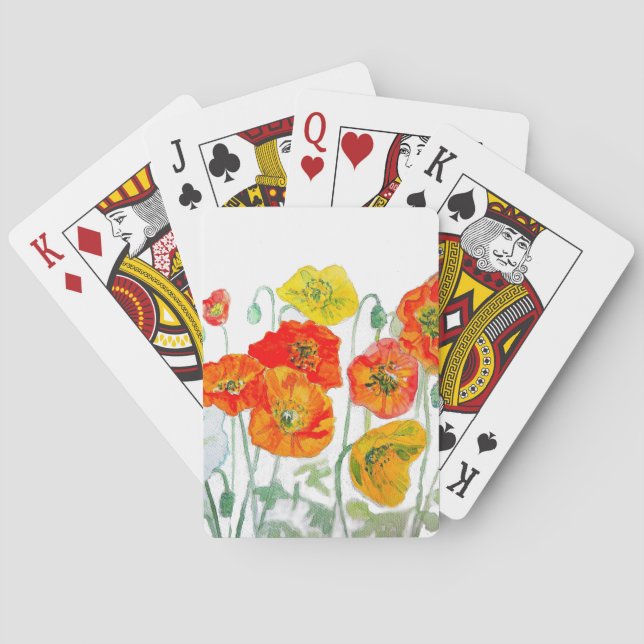 Orange röd vallmo blommönster akvarell casinokort (Baksidan)