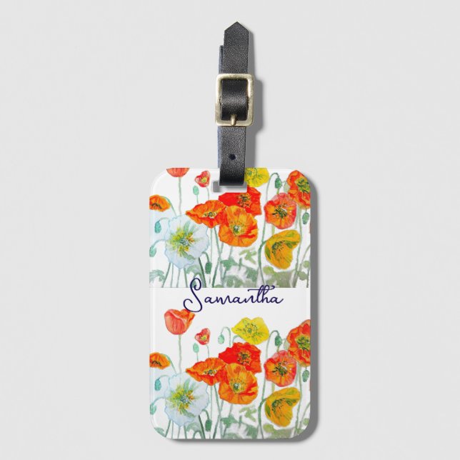 Orange Röd Vallmo Blommönster Tack Bagagebricka (Framsida vertikal)