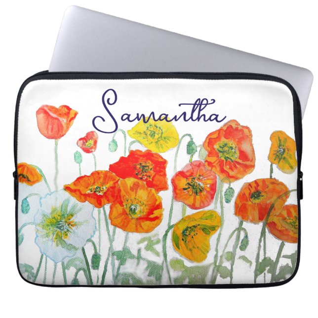 Orange Röd Vallmo Blommönster Tack Laptop Fodral (Framsidan)