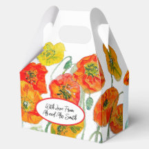 Orange röd vallmo blommönster vattenfärg bröllop