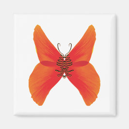 Orange-Röd Vallmo Fjäril med Ditt Namn Magnet