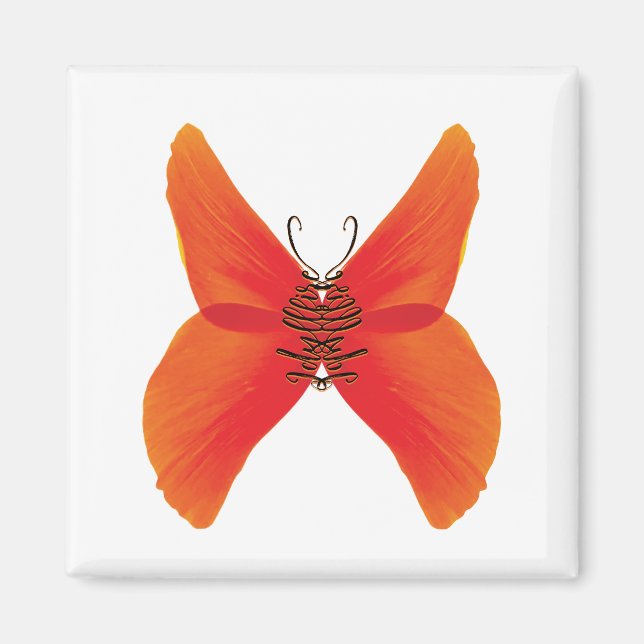 Orange-Röd Vallmo Fjäril med Ditt Namn Magnet (Framsidan)