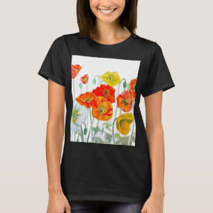 Orange röd vallmoväxt mönster akvarell t shirt
