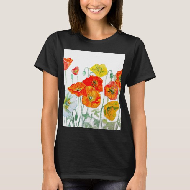 Orange röd vallmoväxt mönster akvarell t shirt (Framsida)
