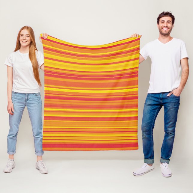 Orange Röda Gula Ränder Fleecefilt (På plats)